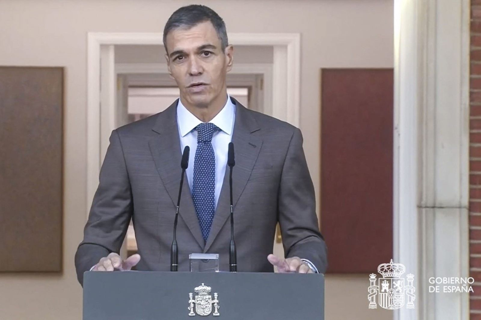 El presidente del Gobierno, Pedro Sánchez, durante la declaración institucional del 5 de octubre de 2026. Foto: Pool Moncloa. Origen de los datos: sitio web de lamoncloa.gob.es. Ministerio de la Presi
